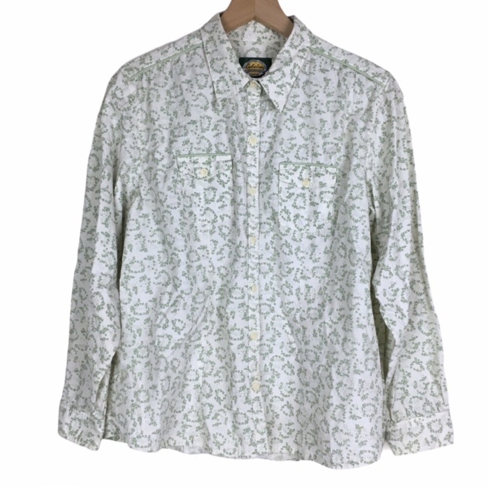 CABELAS Shirt Button Up Long Sleeve Floral Flowers Western Equestrian Size Large